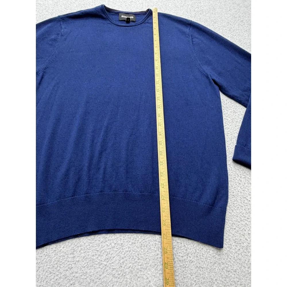 Bonobos Sweater Mens Large Blue Merino Wool Crewneck Lightweight Knit Pullover